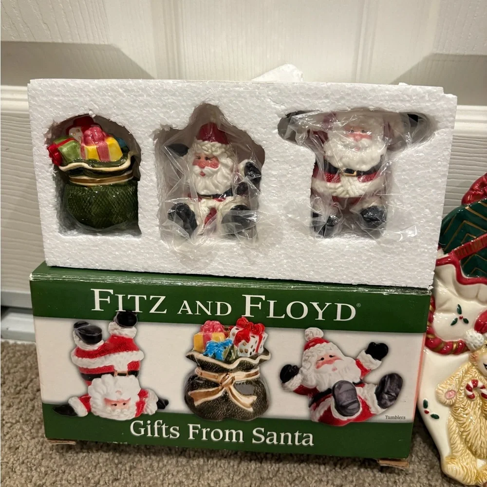Vintage Fitz and Floyd Christmas Holiday Collection Set Incl Platter & Figurines